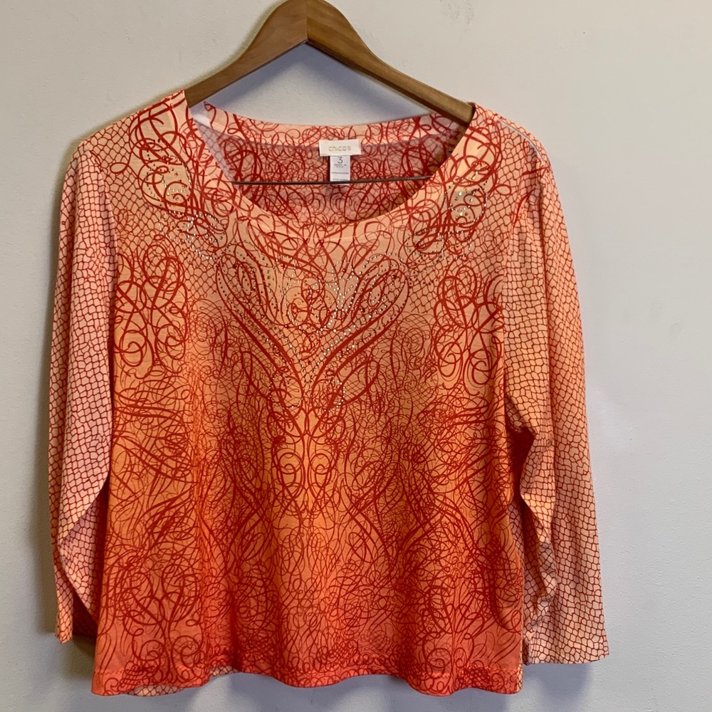Chico's Vibrant Red and Orange Long Sleeve Top